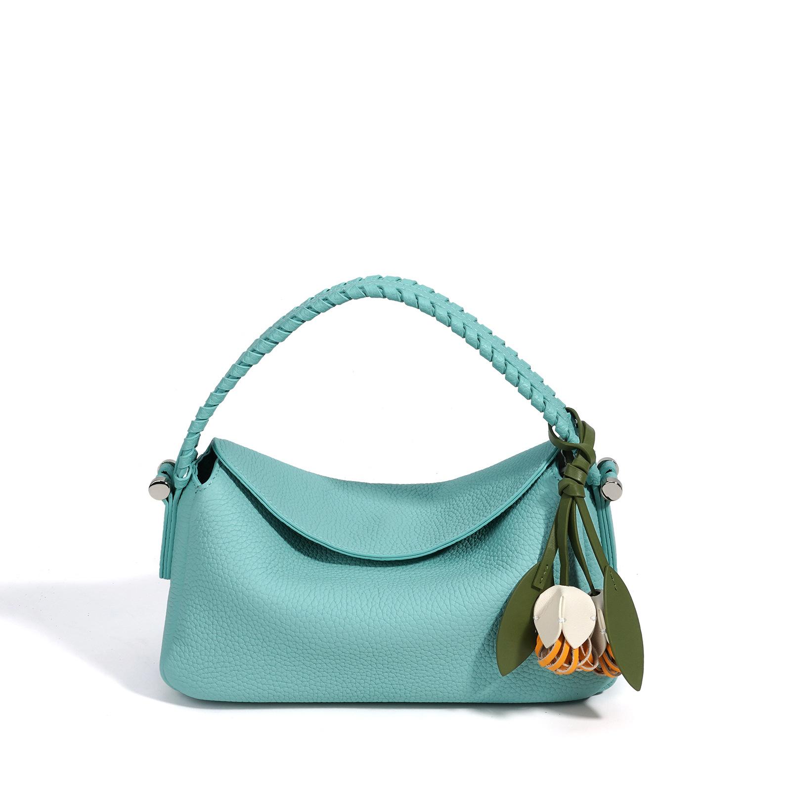 Korean Style Women Genuine Leather Crossbody Bag Elegant Unique Shoulder Handbag With Decor Pendant синий