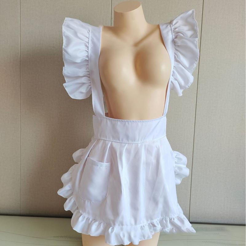 Sexy White Maid Nurse Uniform Waist Apron With Pockets Cooking Ruffled Short Half Apron Maid Cosplay Costume Accessory