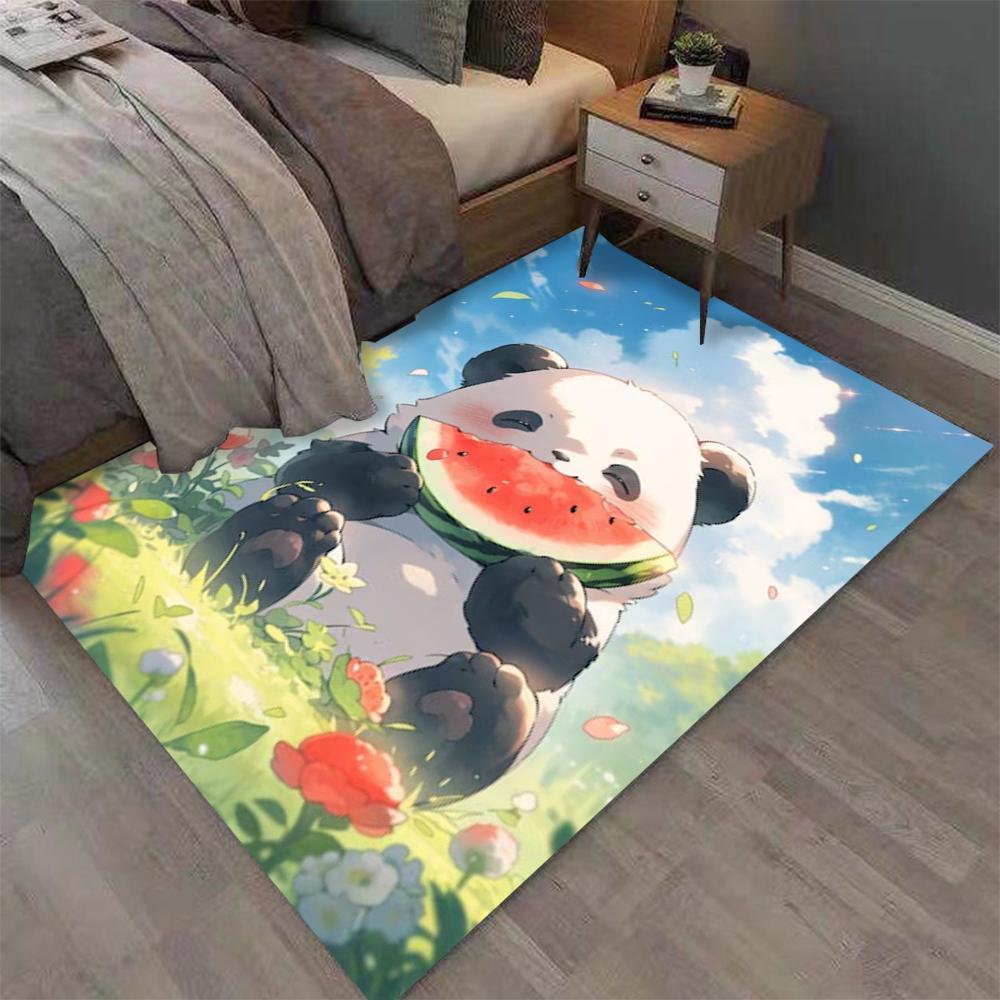 Kawaii Niedliche Pandas Essen Wassermelone Druck Teppich für Zuhause Wohnzimmer Schlafzimmer Sofa Fußmatte Dekor Großer Flächenteppich Rutschfeste Bodenmatte