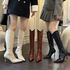 European and American Foreign Trade Diagonal Stone Pattern Special-shaped Heel Knee Boots Large Size Side Zipper Stiletto Fashion Women's Boots