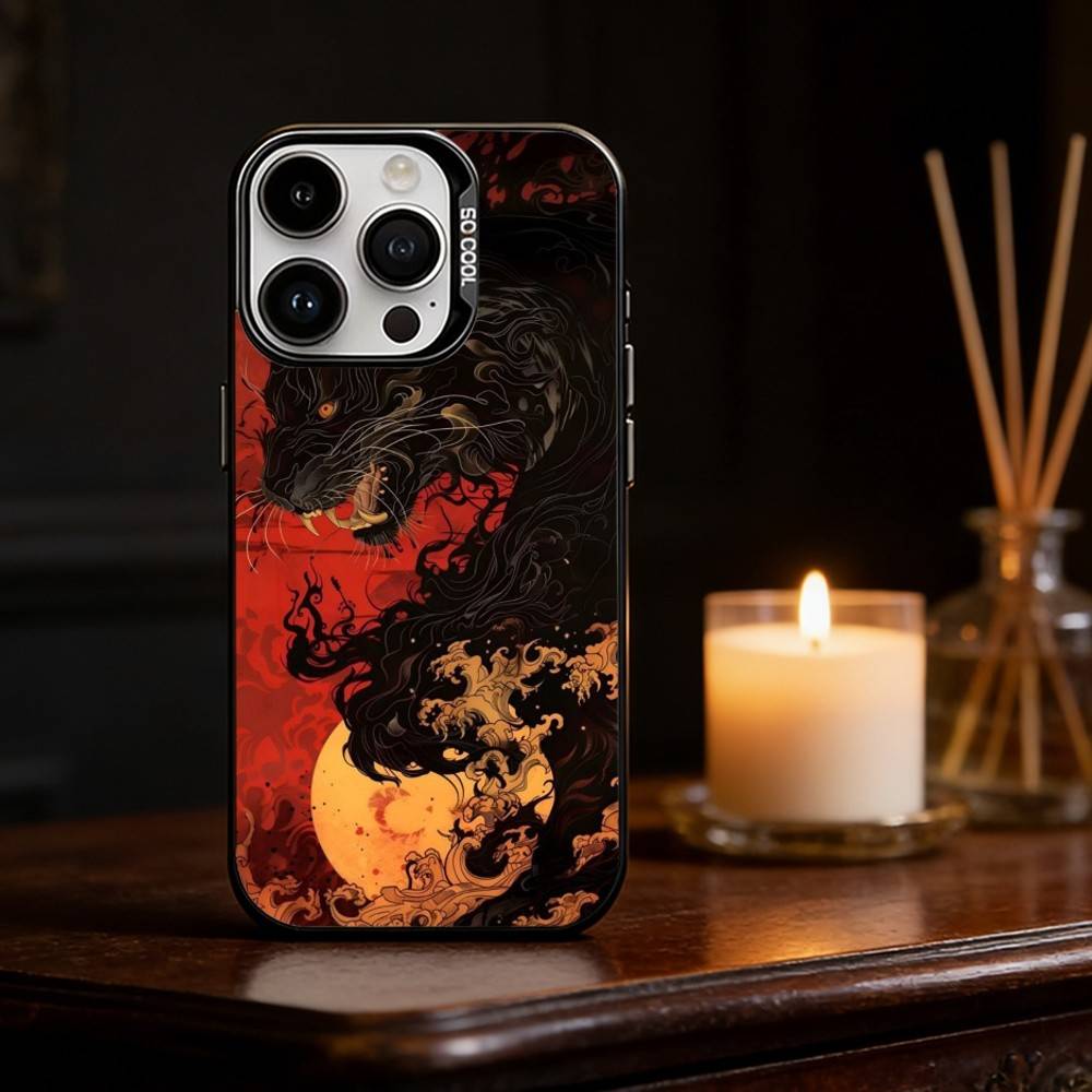 Japanese Ukiyo-e Tiger Phone Case For iPhone 17 16 15 14 13 12 11 Pro Max Plus Silver Matte Black Cover