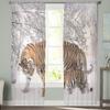Wild Tiger Walking In The Snow Winter Tulle Curtains For Living Room Decoration Chiffon Sheer Voile Kitchen Bedroom Curtain