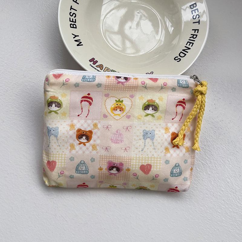 Adorable Blue Cartoon Makeup Bag: Mini Pure Cotton Coin and Earphone Pouch, Lipstick Carrier, Portable Storage.