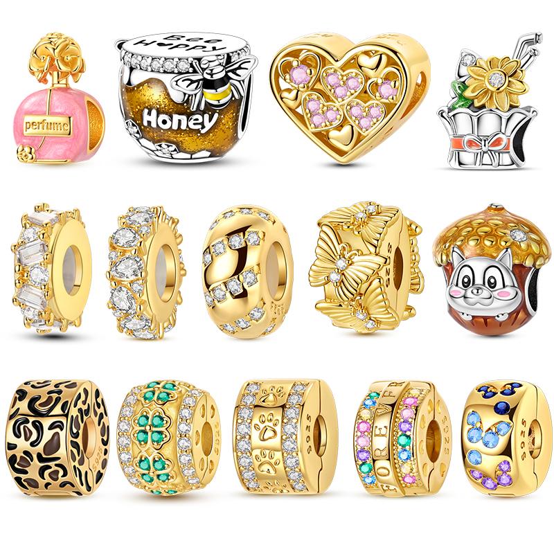 Copper Metal Golden Charm Bead Components Plata De Ley CZ Zirconium Luggage Cross Traveling Dangle Bracelet High Quality Fine Jewelry Do It Yourself