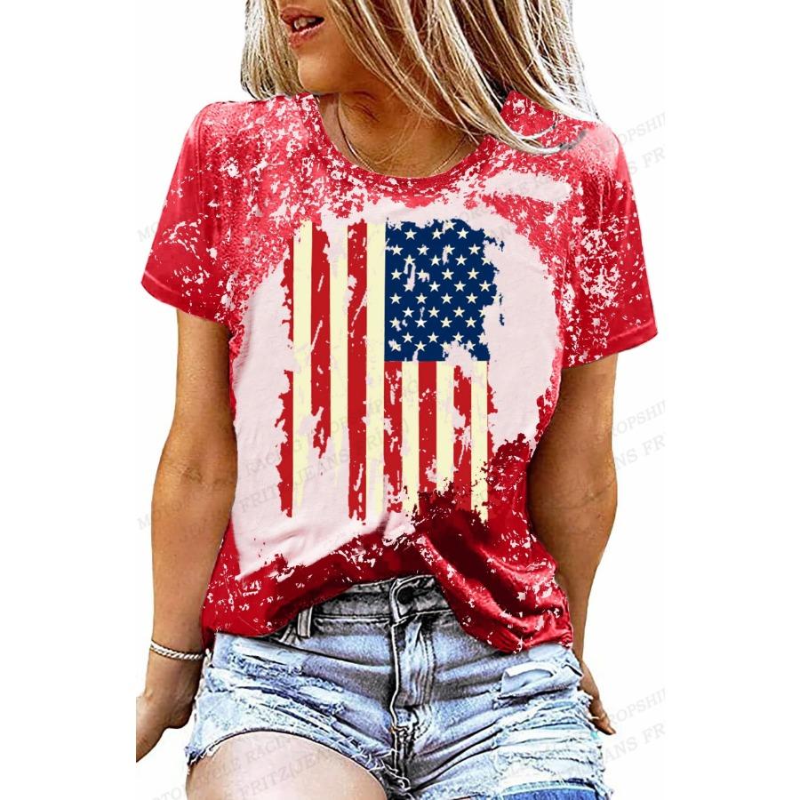 American Flag 3d Print T-shirt Women Fashion Usa Flag T-shirts Vintage T Shirt Casual Short Sleeve Tops Tee Lady Tshirt Distress