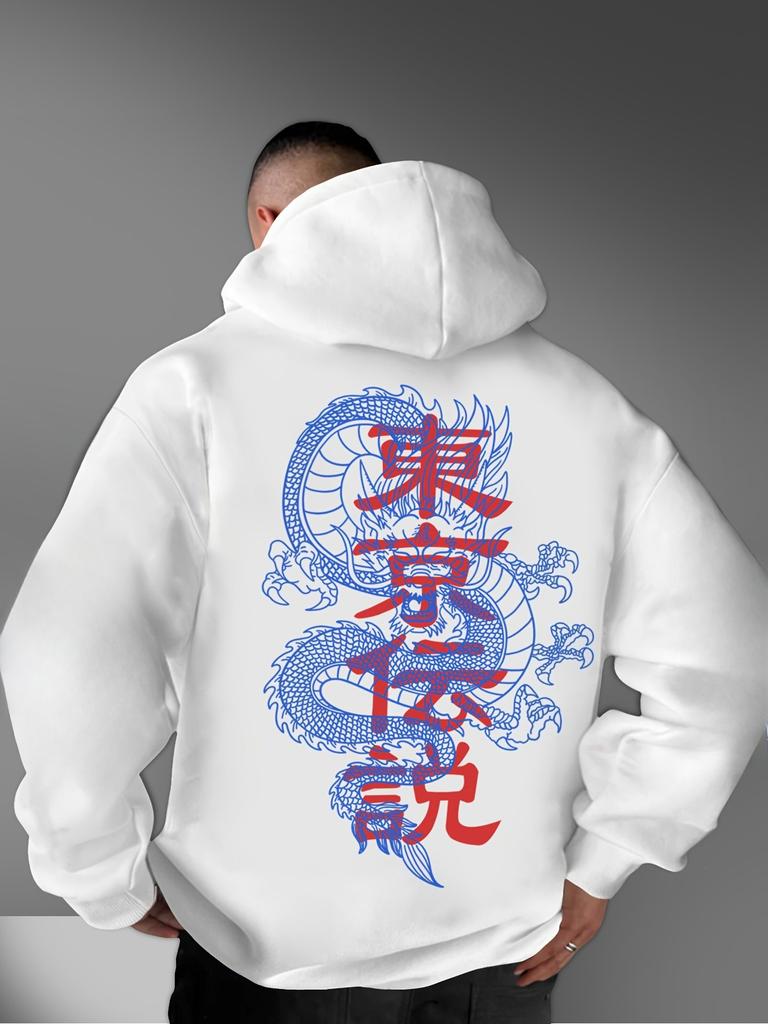 Drachengrafik bedruckter Hoodie Promo Herren Herbst Winter Lässig Mode Langarm Sweatshirt Alltag Streetwear