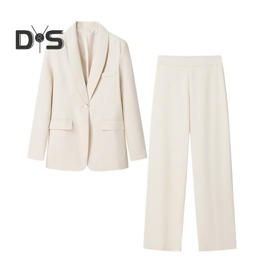 2 bucăți/set ținute birou femei rever mânecă lungă costum cu un singur buton haină talie înaltă pantaloni lungi set îmbrăcăminte de lucru pentru afaceri