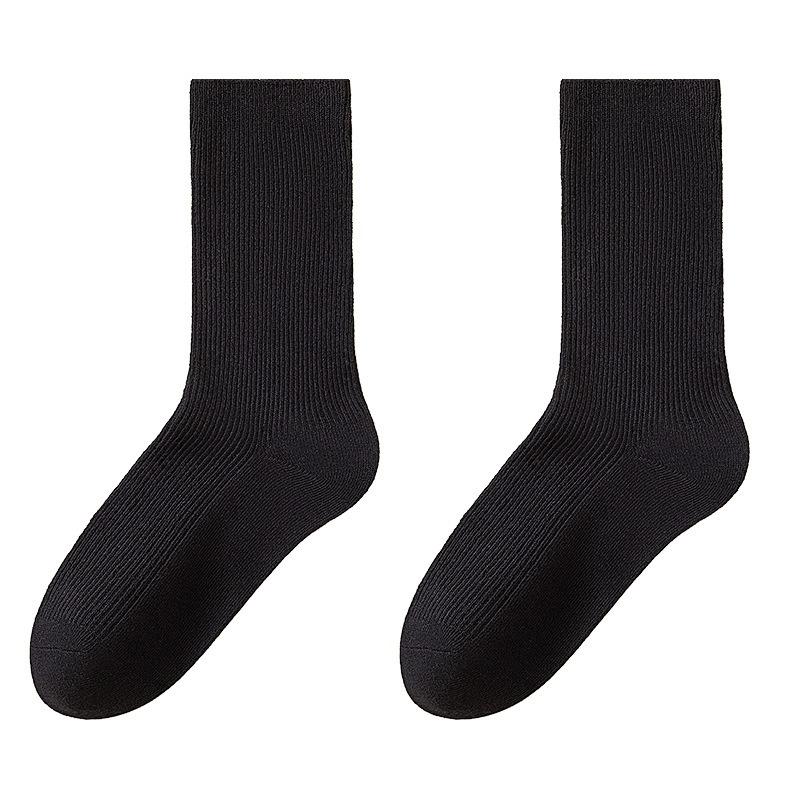 Female Spring and Autumn Pure Color Antibacterial Deodorant Double Needle Boneless Drum Pile Pile Cotton Socks