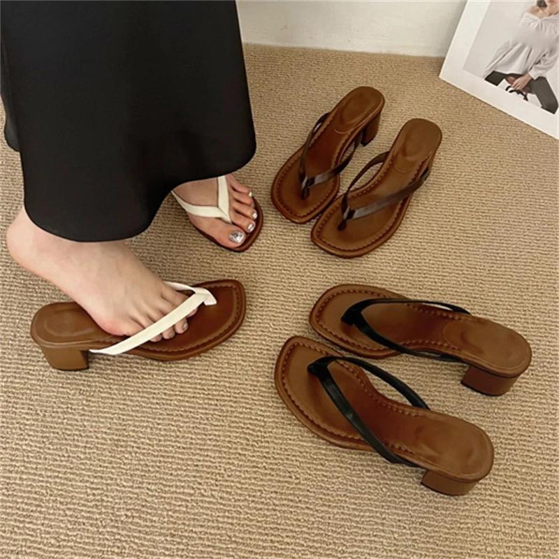Summer Clip Toe Square Low Heels Women Slippers Sandals Fashion Casual Flip Flops Party Shoes Zapatos De Mujer