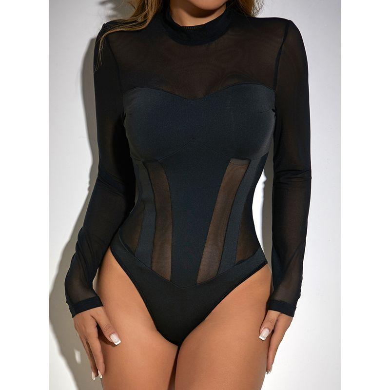Women Sexy Long Sleeve One-Piece Top Women's Clothing Long Sleeves Silm Fishbone Jumpsuit