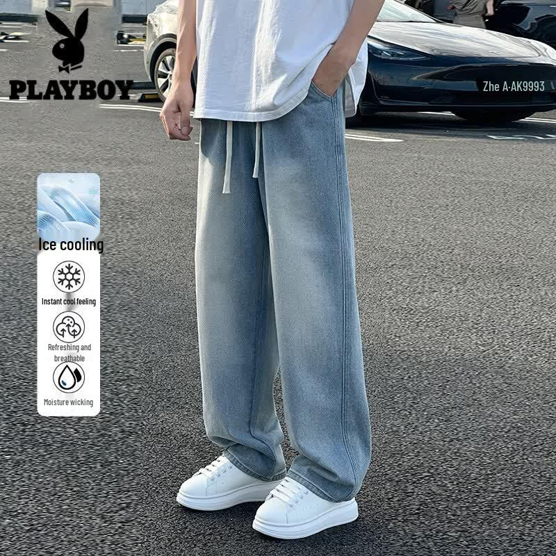 PLAYBOY Men s Summer Loose Straight Washed Jeans L