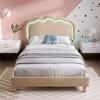 Upholstered Bed LED Single Bed 90 X 190 Cm, Slatted Frame and Adjustable Headboard, In Beige, Youth Bed for Bedroom Guest Room - Linen Material