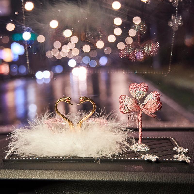 Crystal Swan Car Air Freshener - Deluxe Interior Ornament Set for Women