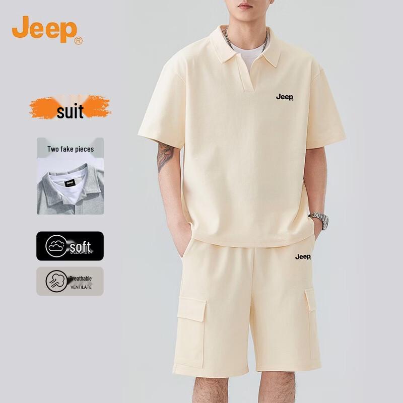 JEEP Men s Summer Faux Two-Piece Polo & Shorts Set XXL
