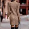 Autumn and Winter Long Sleeve Slim Fit Sexy Knitted Dress Women Fashion Round Neck Elegant Sweater Dress Woman High Waist Vintage Casual Dresses 25125