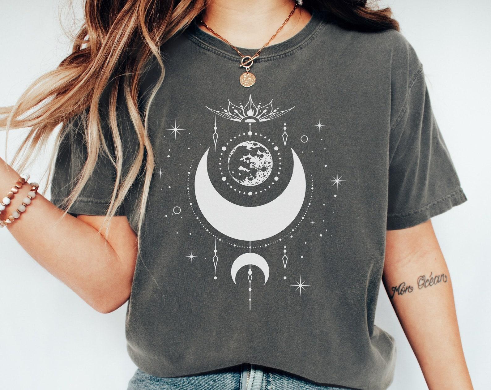 Comfort Colors Moon Phase Shirt: Boho Celestial T-Shirt L