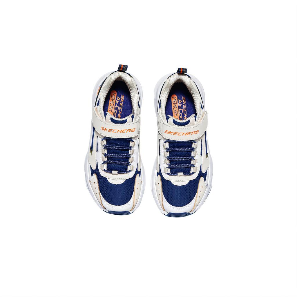 Skechers Kids Leather Comfortable Versatile Non-Slip Shock Absorbing Low-Top Casual Shoes Kids Sneaker White Navy-Blue 405304L-WNV