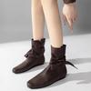 Fashion Design Vintage Bow Short Boots 2025 Autumn French Style Soft Sole Non-slip Low Heel Boots Solid Color Versatile Women's Boots