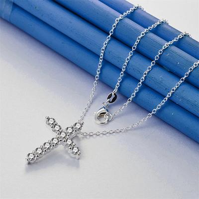 925 Sterling Silber 16-30 Zoll exquisites Kreuz Zirkon Anhänger Halskette für Damenmode Hochzeitsaccessoires, Schmuck Geschenke