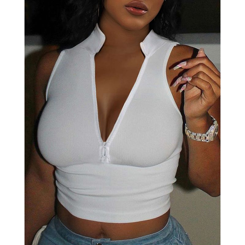 

Women Zippered Sleeveless Vest 2023 Fashion Slim-Fit Zipper White L