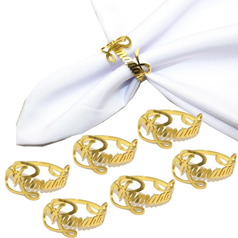 6Pcs New Ramadan Napkin Rings Metal Gold Bismillah Eid Mubarak Table Napkin Holders Ramadan Decoration Eid Party Supplies