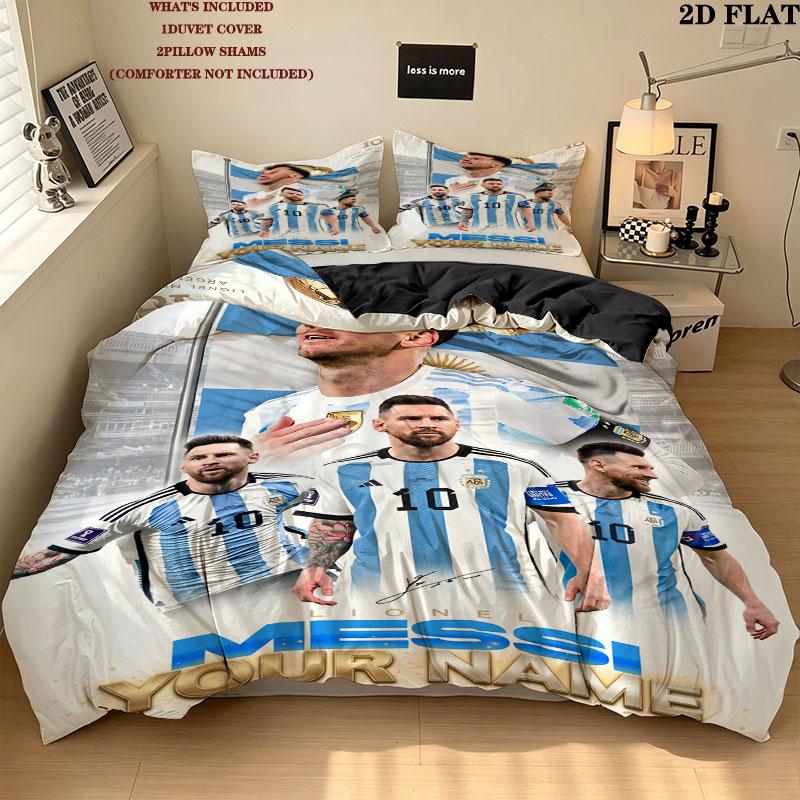 Lionel Messi Bedding Quilt Set Quilt Cover Pillowcase Home Decoration Birthday Gift (1 * duvet cover + 2 * pillowcase, without core)