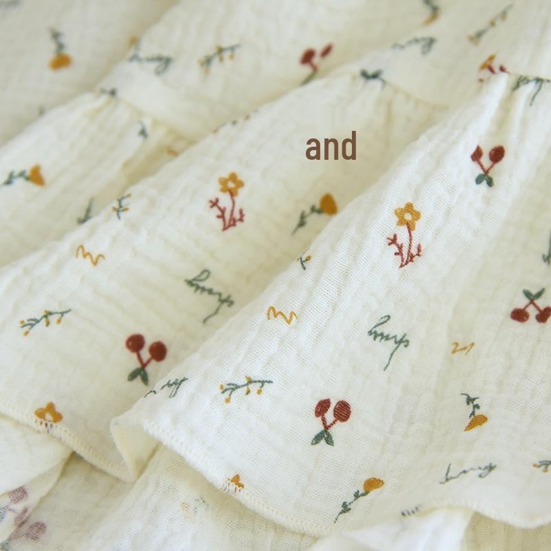 Girl's Floral Bubble Double-Layer Crinkle Cotton Nightgown with Built-In Bra Pads