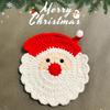 Handmade Crochet Santa Claus Coaster - Festive Red & White Christmas Decor, Drink Coaster For Holiday Table Setting