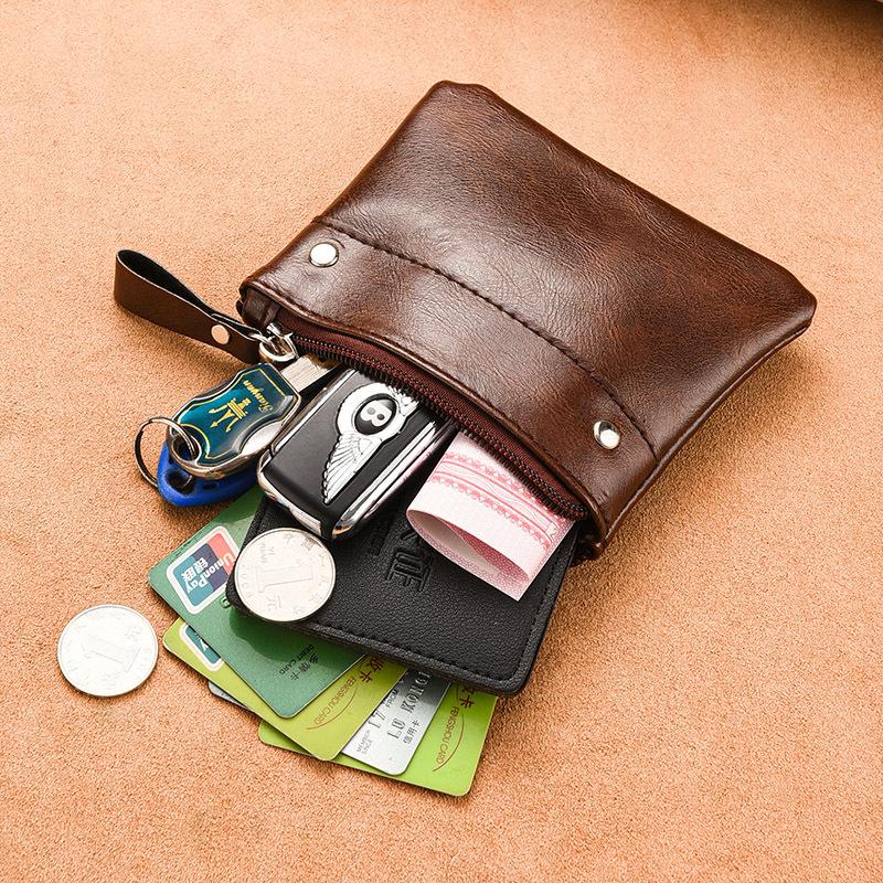 Bozuk Para Çantası Erkek Kısa Cüzdan İnce Düz Renk PU Bozuk Para Çantası Mini Fermuarlı Kart Bozuk Para Çantası