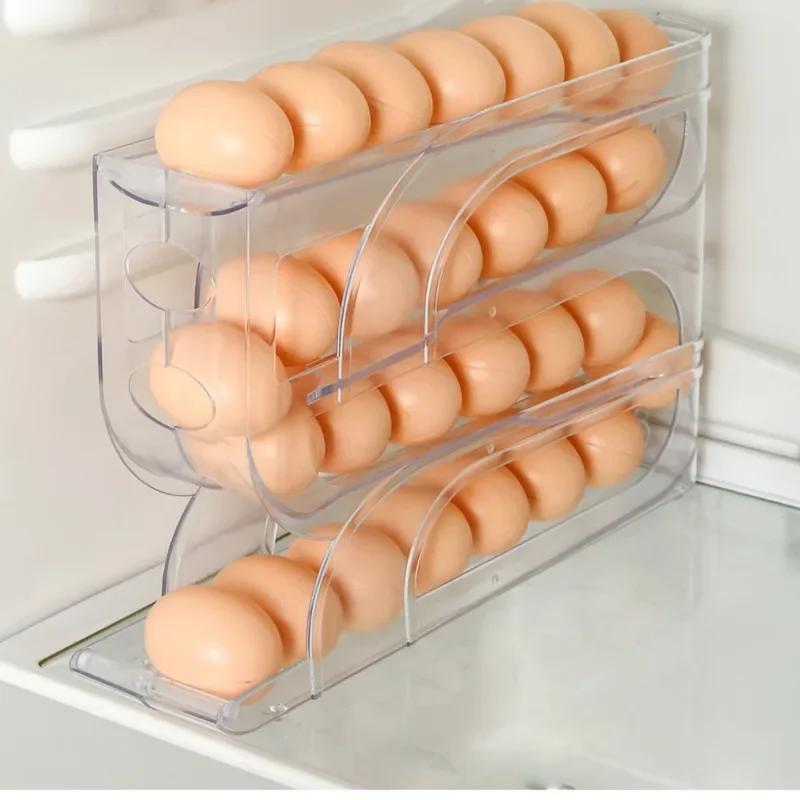 2pcs Large Capacity Automatic Egg Roller Household Four Tier Refrigerator Egg Storage Box Space Saving Kitchen Dedicated