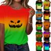 Women's Halloween Print Neck Loose Fit T-Shirt for Casual Everyday Wear