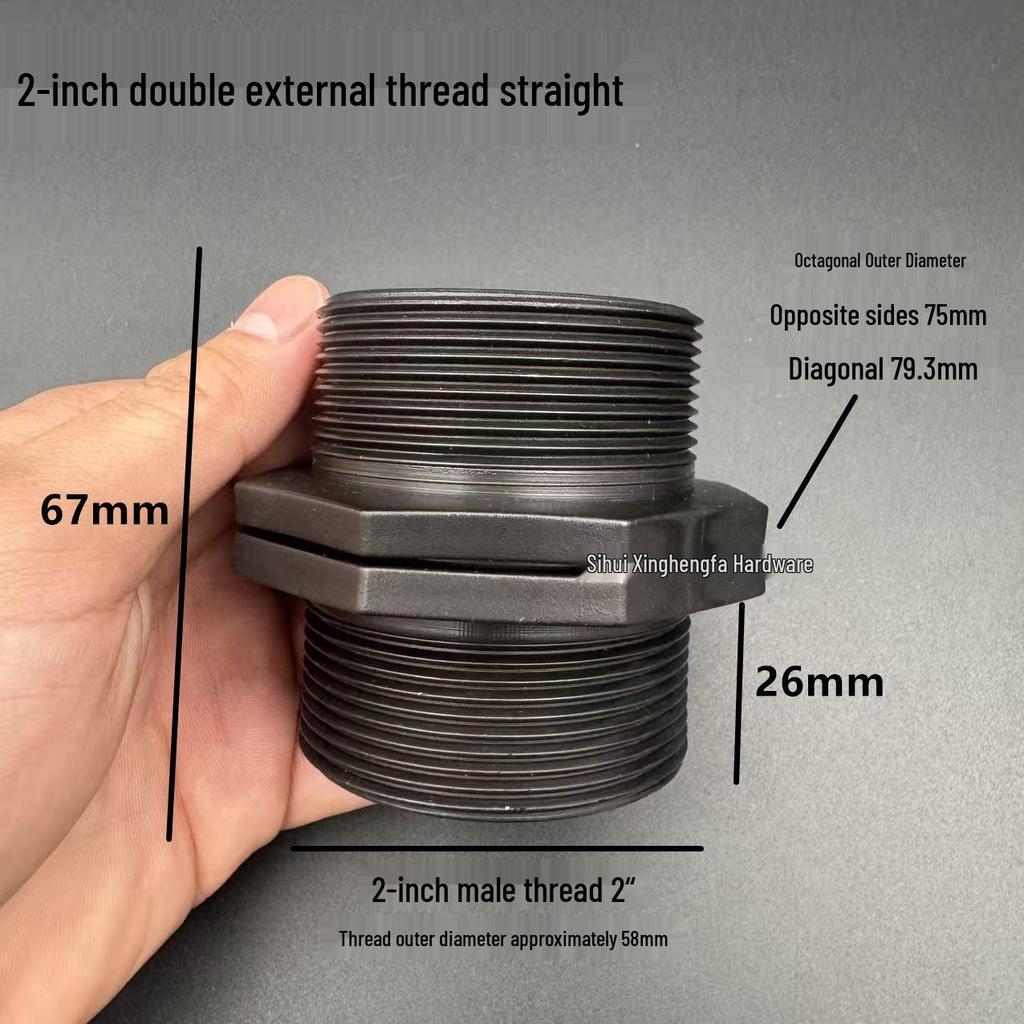 PVC Black Double-Threaded Straight Adapter, 1/2" to 3/4" - Dual External Threads Nipple Connector