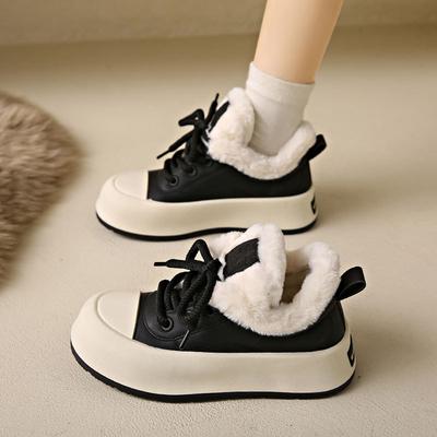 Fleece Thickened Board Shoes Women's Winter 2025 New Thick-soled Little White Shoes Winter Fluffy Women's Shoes Winter Shoes Snow Shoes Cotton Shoes