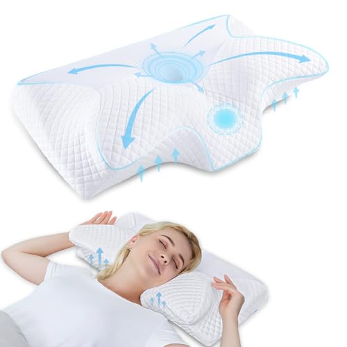 HOMCA Cervical Pillow, Memory Foam - Contoured Memory Foam Pillow for Neck Pain Relief, Orthopedic Neck Pillow for Side, Back, and Stomach Sleepers, W