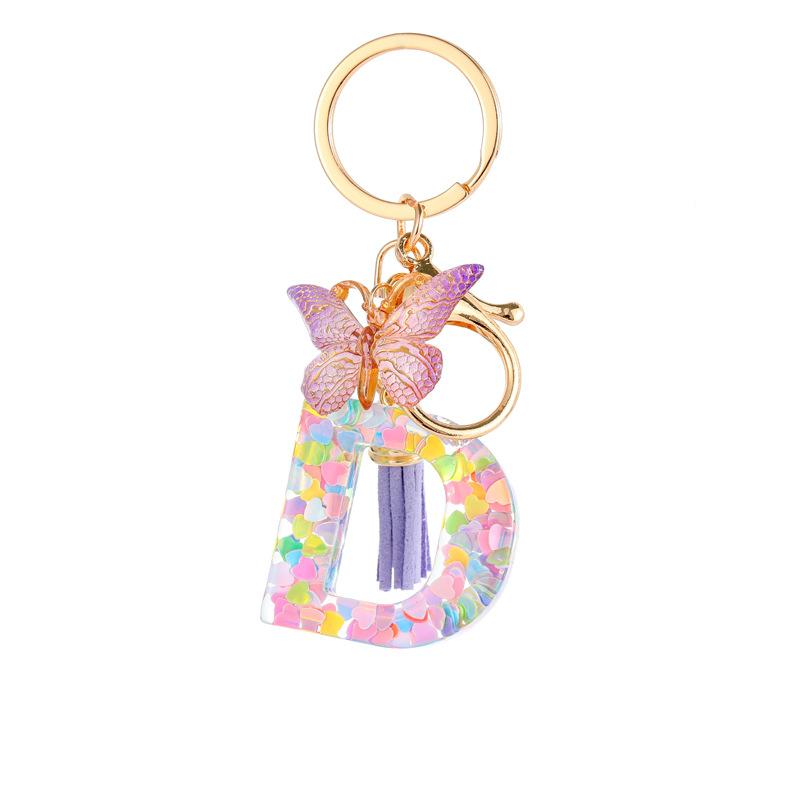 Light Purple Sequin Fringe Resin Keychain 26-Letter Accessory Classic Retro Durable Bag Charm Practical Gift For Friends And Family