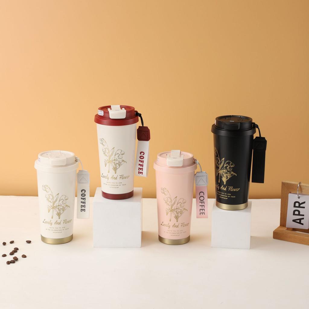 Lily Of The Valley Coffee Cup Household Double Drink Straw Cup 316 Stainless Steel Thermos Cup Couple Water Cup Gift Water Cup