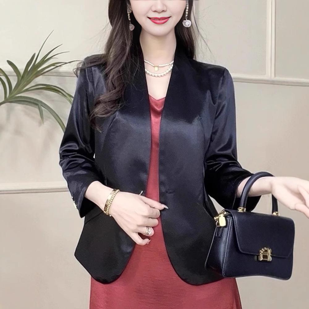 

Women s Slimming One-Button Acetate Blazer - Versatile Fashion Jacket XXXXL 145-155 Jin чорний