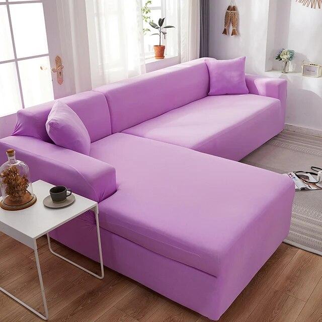 Sofa Covers For Living Room Elastic Solid Corner Couch Cover L Shaped Chaise Longue Slipcovers Chair Protector 1 /2 /3 /4 Seater