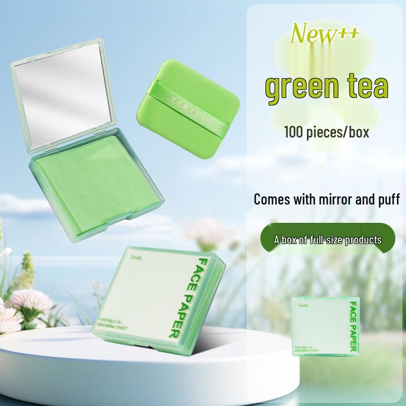 Timifly Puff-Style Oil-Absorbing Sheets with Mirror Box - 100 Sheets, Portable, Makeup-Safe