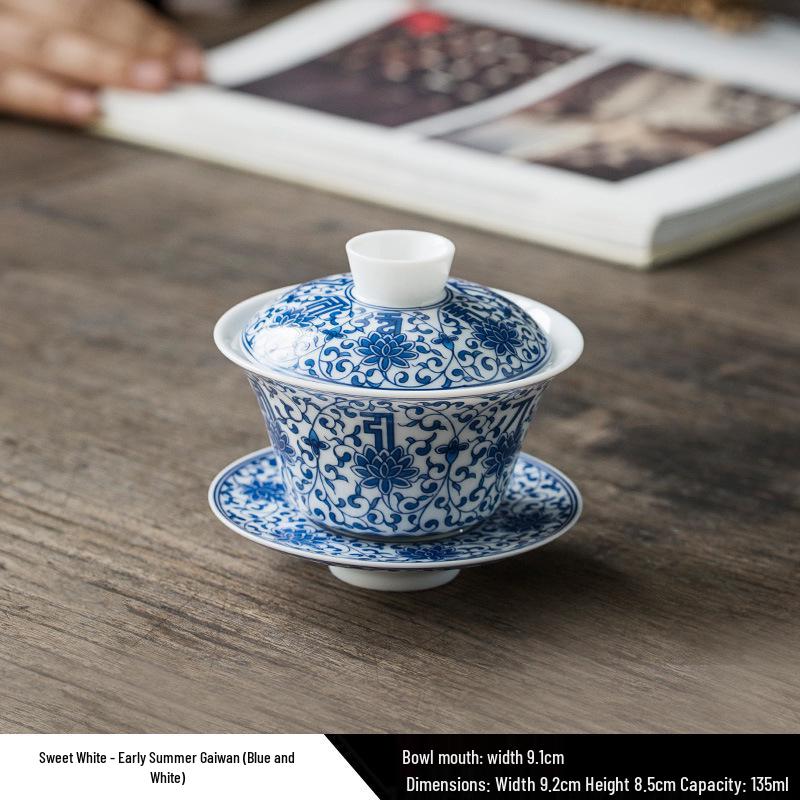 Dehua White Porcelain Landscape Gaiwan - Premium Kung Fu Tea Set with Three Talents Tea Bowl