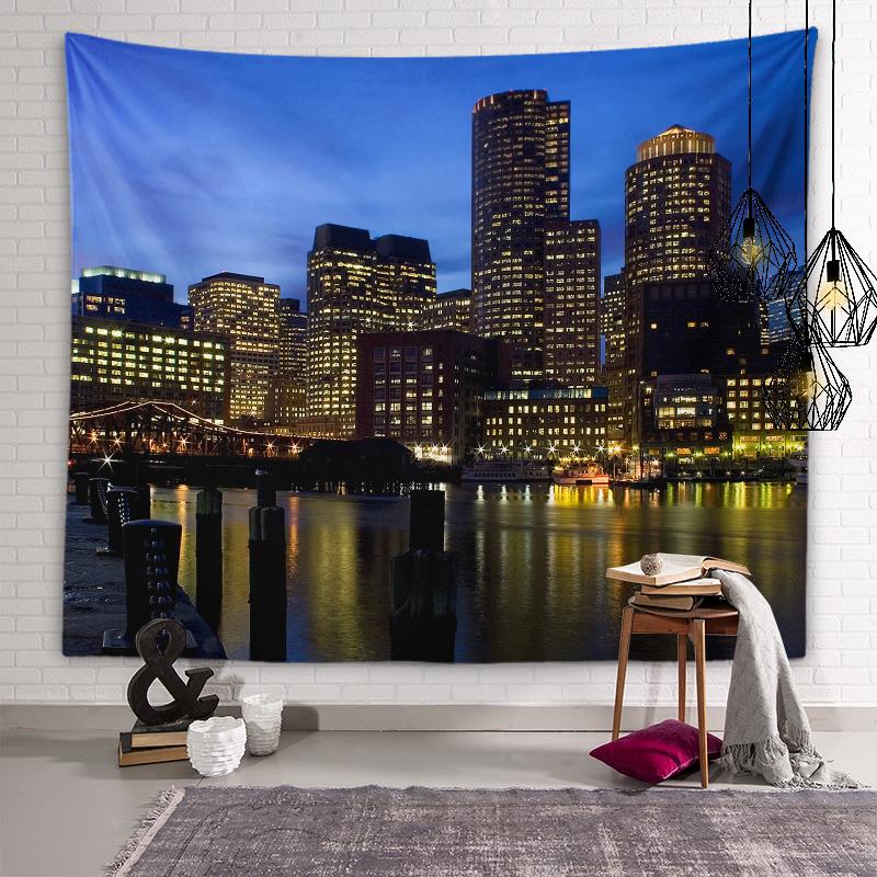Scenic Spots City Building Night Scene Tapestry Muslim Tapestry Lighting Aesthetics Tapestry Living Room Room Home Decoration