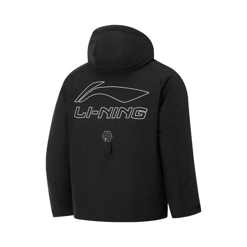 Li Ning Basketball Series Solid Color Sports Casual Simple Hooded Down Jacket Men Outerwear Black AYMU463-1