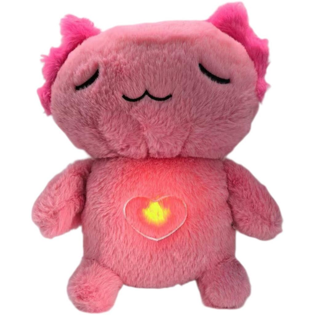 JOYBLISS Stock Soothing New Breath Light Sound Cute Leering Cat Music Early Education Doll Stuffed Animals