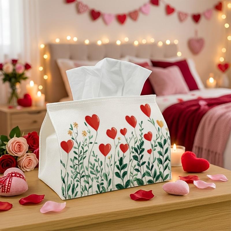 1pc Floral Heart Red Tissue Box for Valentine'S Day - Featuring Valentine Blossoms And Green Leaves - Perfect for Holiday Parties And Home Decor, Meas