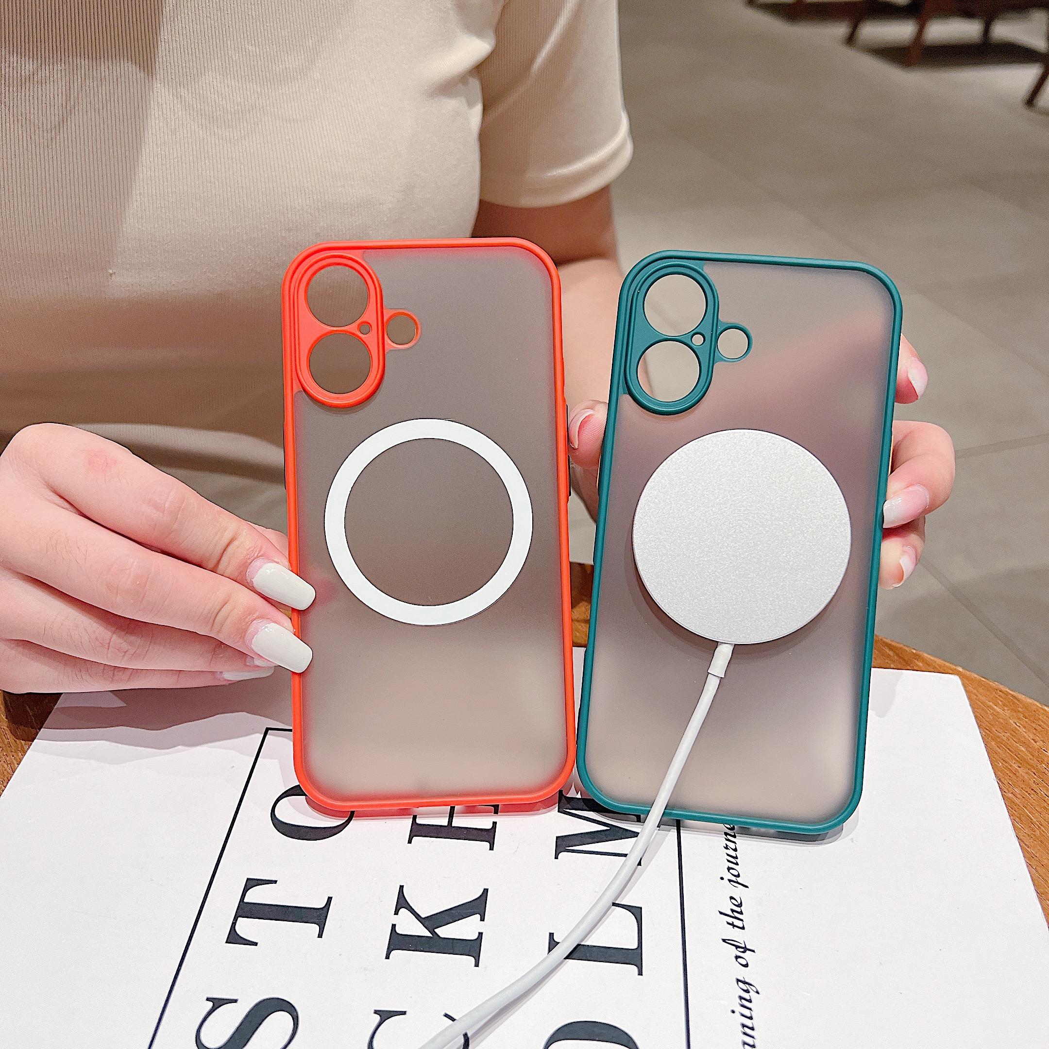 

Прозрачный магнитный чехол с однотонной окантовкой для iPhone 16, 15, 14, Pro Max Plus, 13, 12 Mini, 11 Pro Max, для защиты линз Magsafe, акриловый жесткий чехол iPhone 16 чёрный