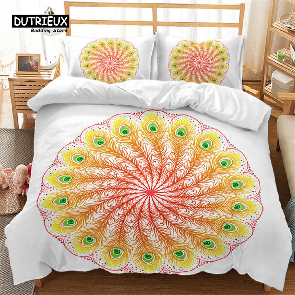 Peacock Feather Bedding Set Peacock Duvet Cover Set Single Double King For Adult Women Microfiber Comforter Cover Bedroom Decor