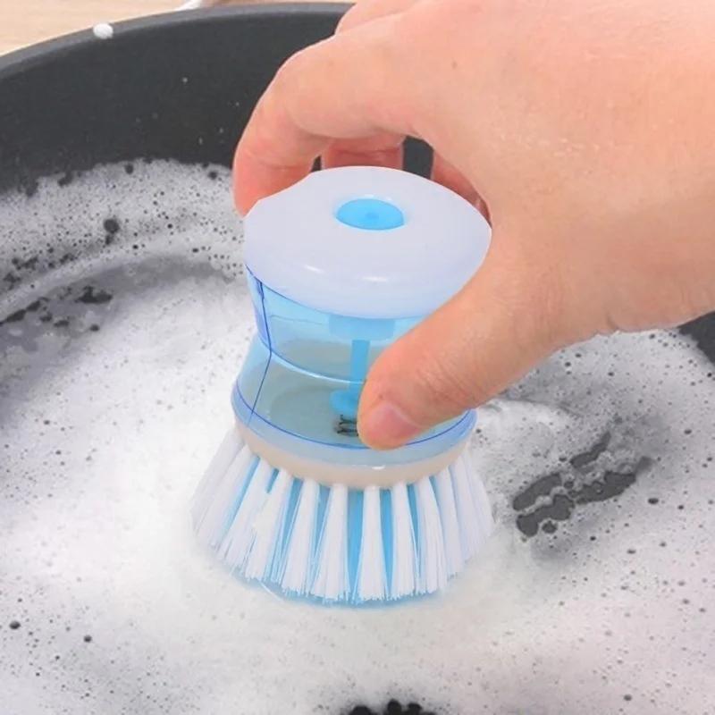1 Pcs  High Quality Plastic Kitchen Washing Utensils Pot Dish Brush with Washing Up Liquid Soap Dispenser Color Random