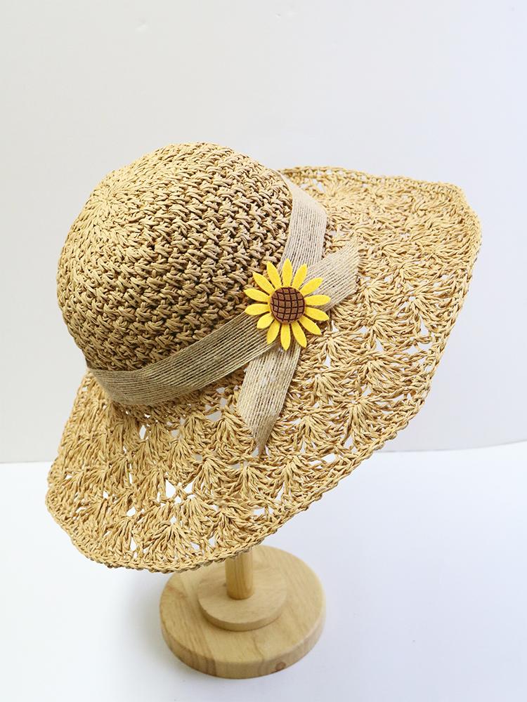 My Extreme Outdoor Activities Women's Orange Handmade Straw Hat For Summer Fashion Bowknot Foldable Sunscreen Panama Lady Wide Brim Outdoor Uv Sunscreen Beach Cap