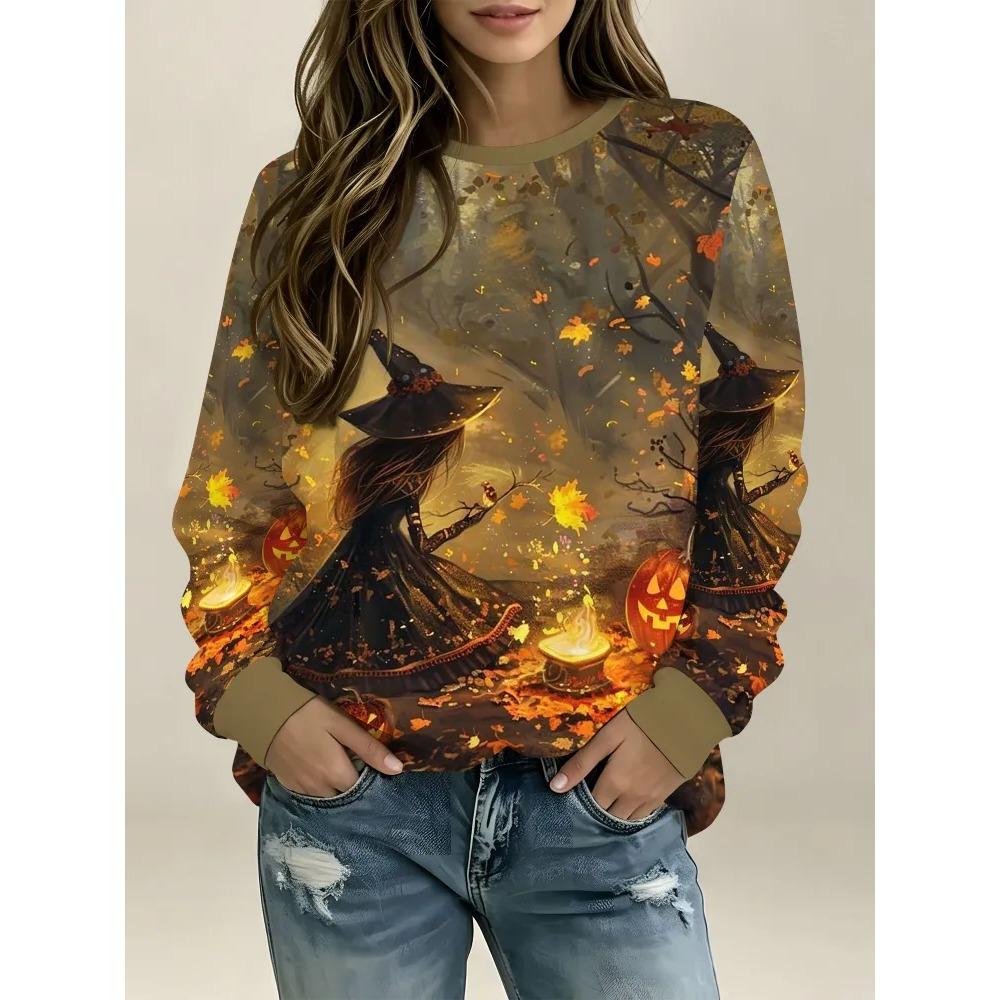 Autumn Winter Comfortable Fashionable Fun Christma Halloween 3d Printed Round Neck Long Sleeve Pullovers Casual Sports Versatile Loose Pullovers