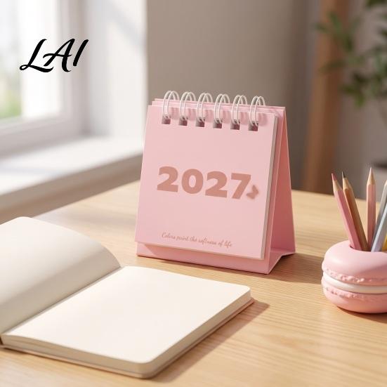 Fresh Style Office Accessory Mini Desk Calendar 2027 Jan. 2027 to Dec. Standing Flip Small Functional Workstation Memo Pad Desktop Calendar,